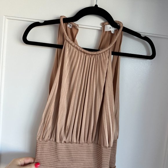 A.L.C. Renzo Asymmetric Pleated Midi-Dress Sz 8 Bella Halter Neck Smock Waist - Picture 4 of 10